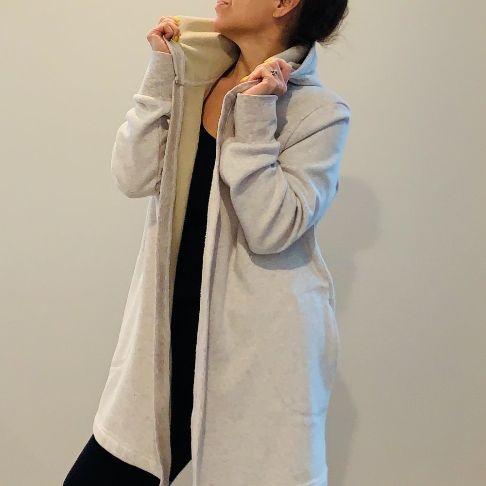 90 DEGREE - Beige Wrap Around Hoodie w/Pockets